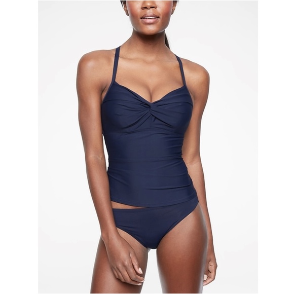 NWT Athleta Twist Up Tankini Top Solid Dress Blue - Picture 3 of 6